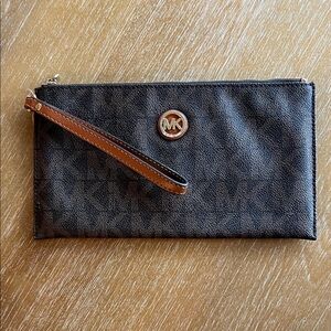 Michael Kors Black and Brown Wristlet Clutch